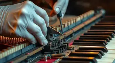 Expert piano repair work on action components